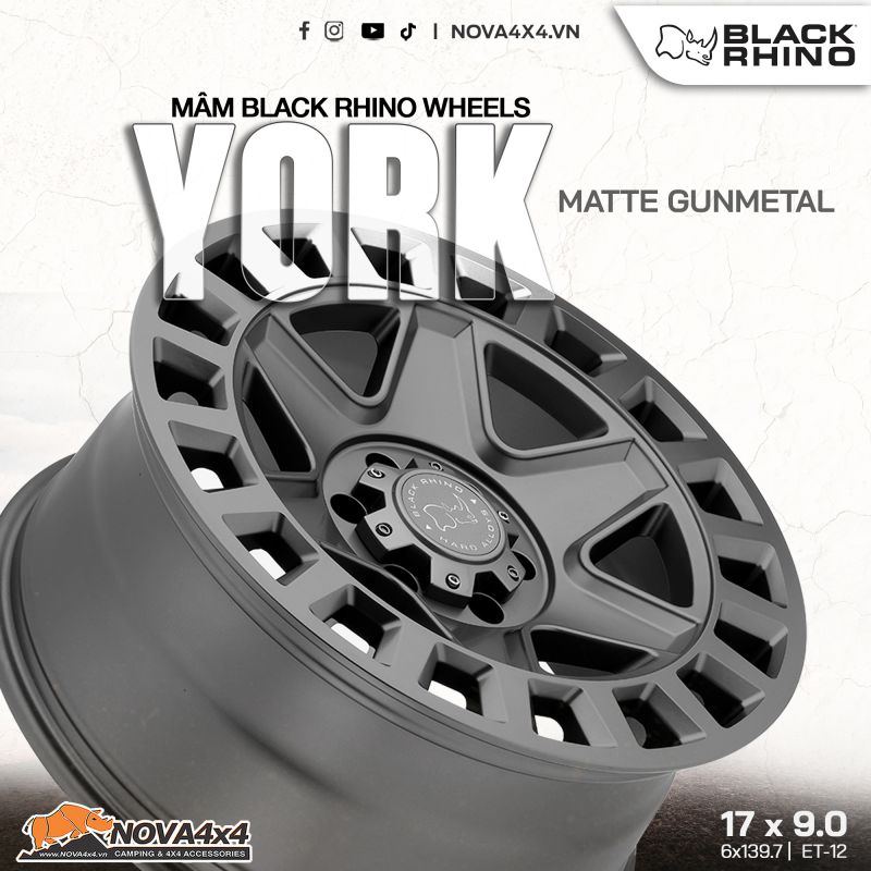 Mâm Black Rhino York 17×9 | 6X139.7 | ET-12 | CB112.1 (xám mờ)