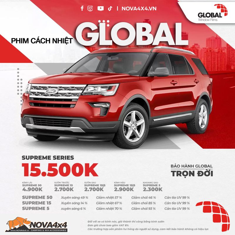 Phim cách nhiệt cao cấp Global Supreme Series cho xe 7 chỗ
